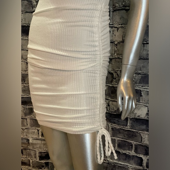 White Ribbed 1 Shoulder Summer Mini Bodycon Dress - Picture 5 of 8